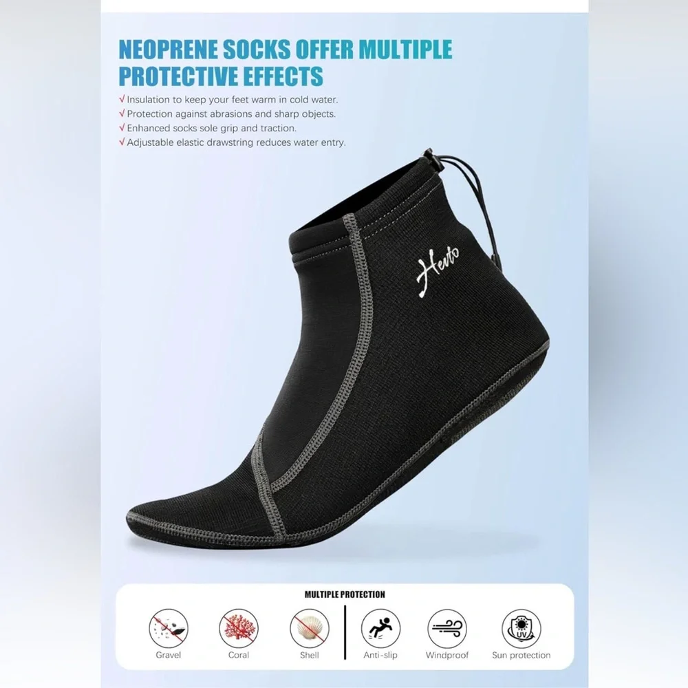 Hento Men’s Black Water Shoes – Lightweight Neoprene Aqua Socks